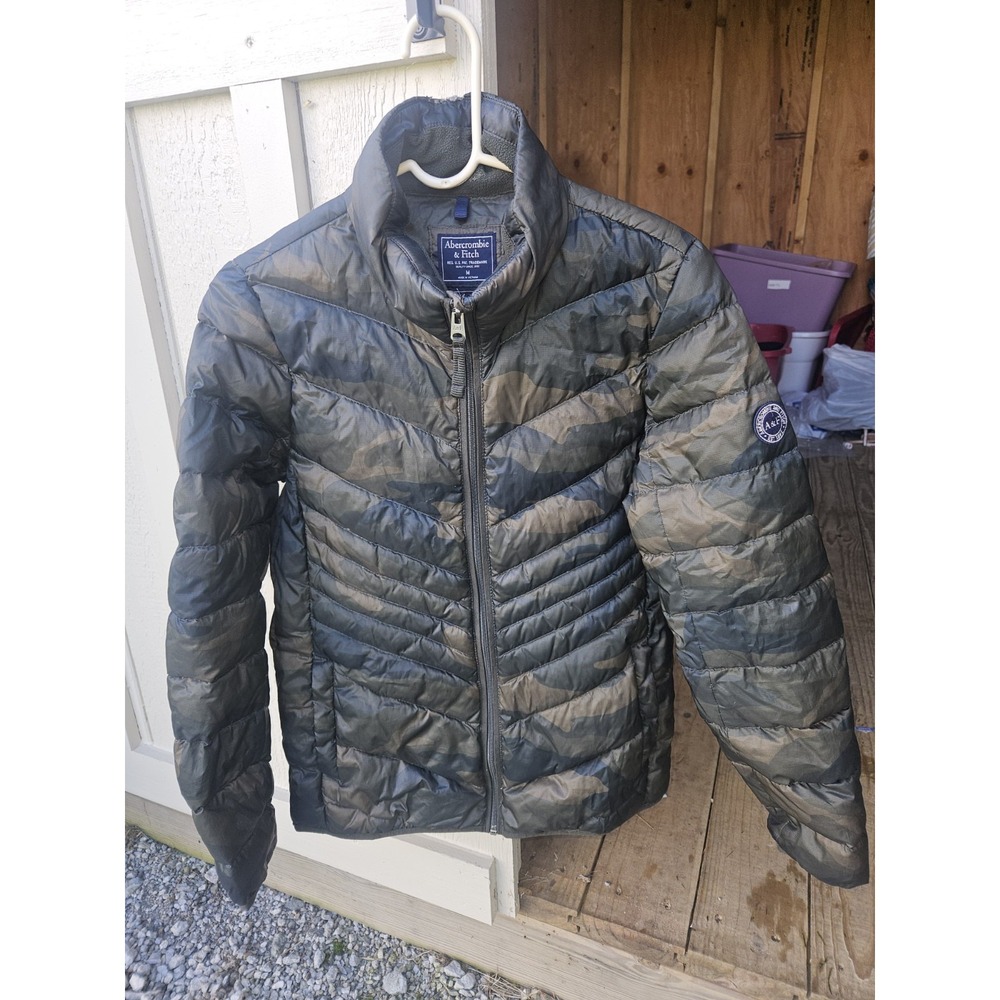 Abercrombie & Fitch Womens Camo Puffer Jacket M Green Packable Down Insulated